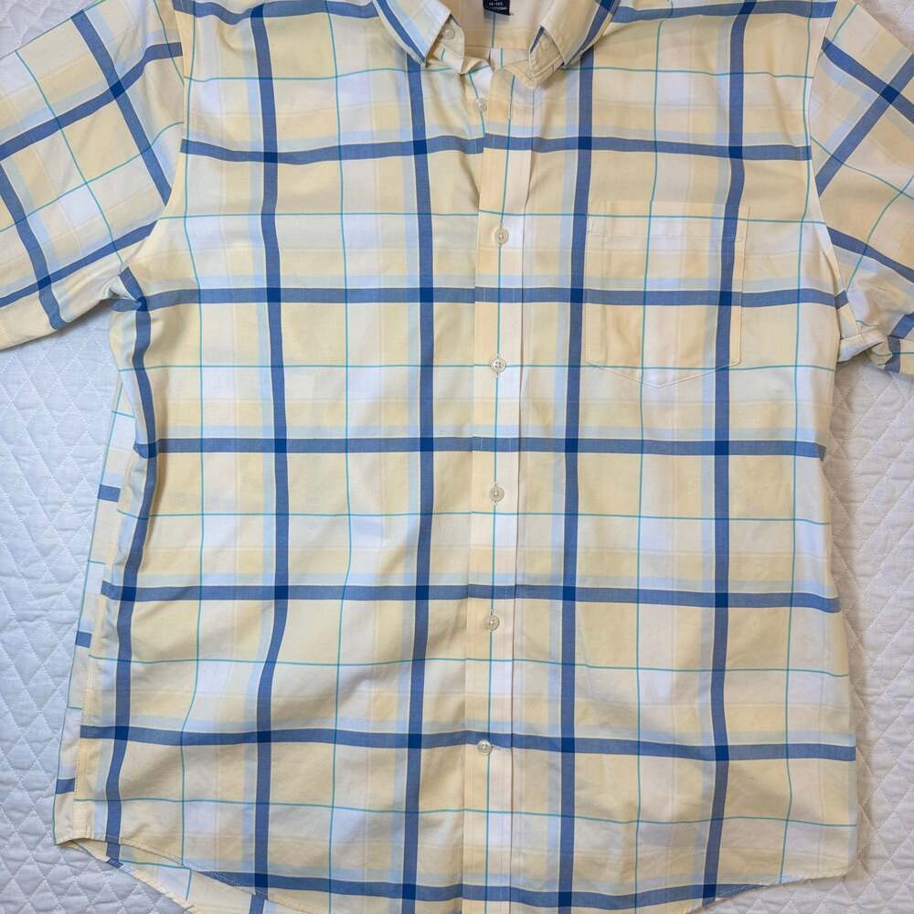 Lands' End Men's Short Sleeve Shirt in a classic yellow and blue plaid